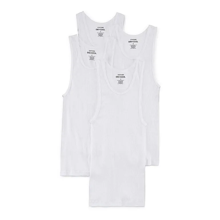 Stafford Dry + Cool Mens Round Neck Sleeveless Quick Dry 4 Pack Tank