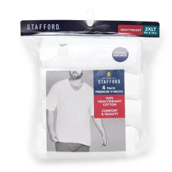 Stafford Heavyweight Cotton Mens 4 Pack Short Sleeve V Neck T-Shirt