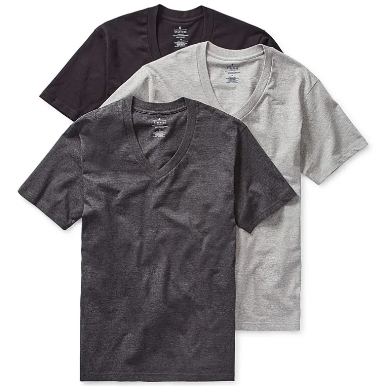 Stafford Heavyweight Mens 3 Pack Short Sleeve V Neck T-Shirt