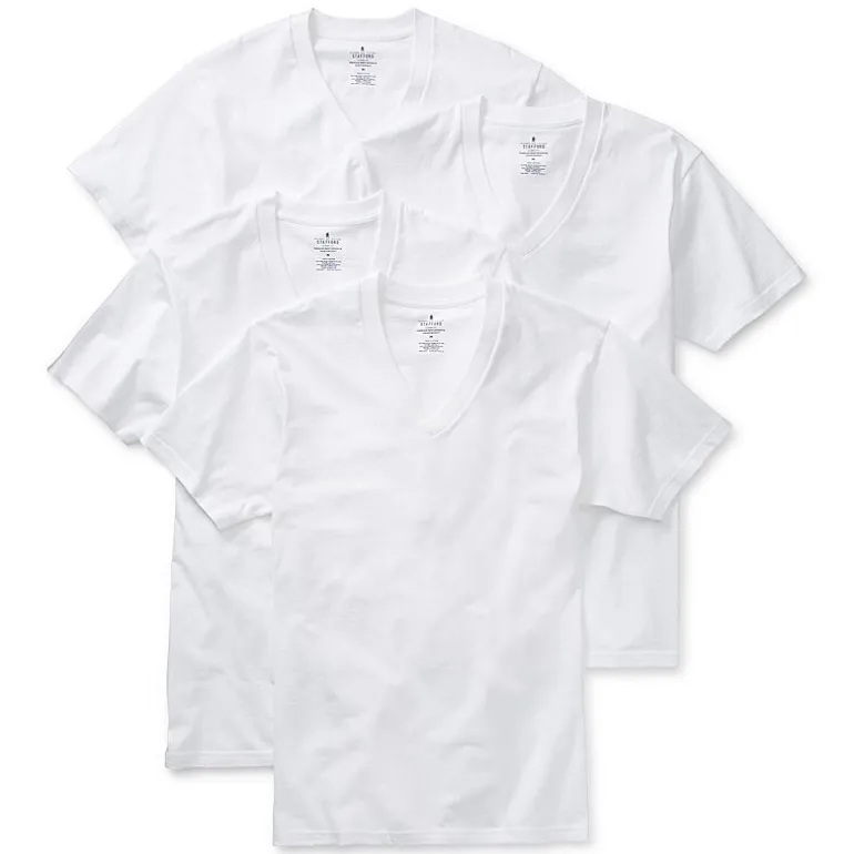 Stafford Heavyweight Mens 4 Pack Short Sleeve V Neck T-Shirt Extra Tall