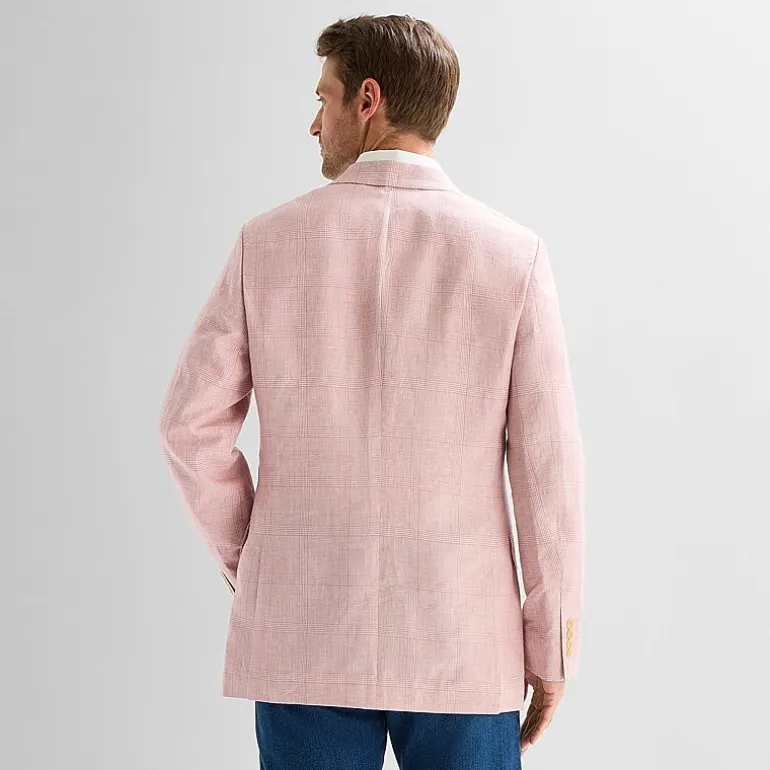 Stafford Linen Cotton Blend Mens Plaid Classic Fit Sport Coat
