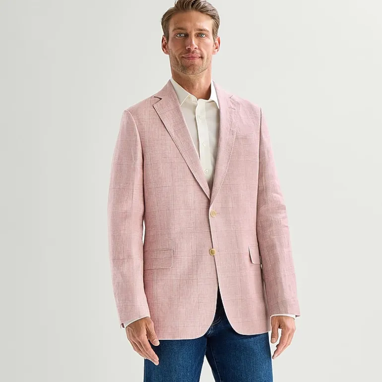 Stafford Linen Cotton Blend Mens Plaid Classic Fit Sport Coat