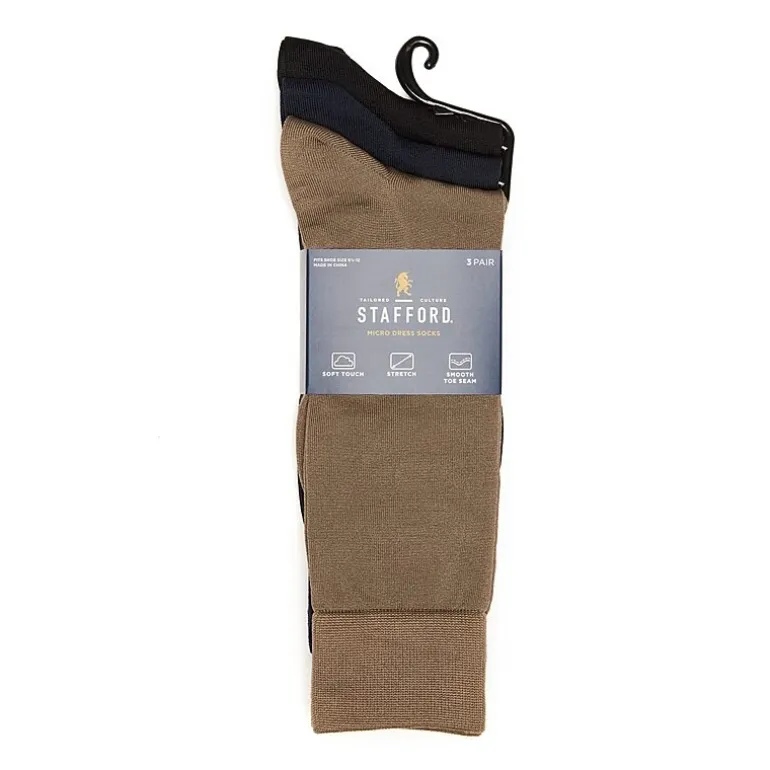Stafford Microfiber Mens 3 Pair Crew Socks