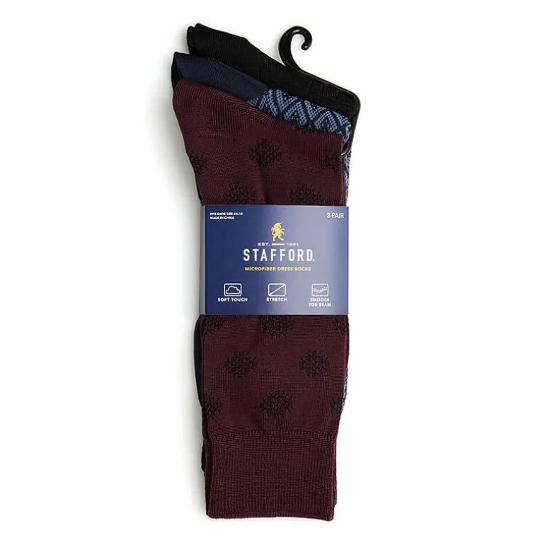 Stafford Microfiber Mens 3 Pair Crew Socks