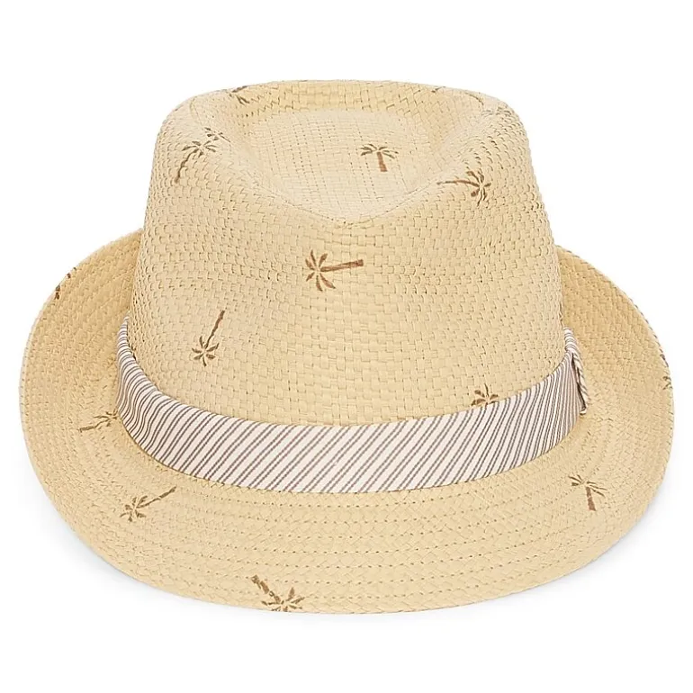 Stafford Palm Print Striped Band Straw Mens Fedora