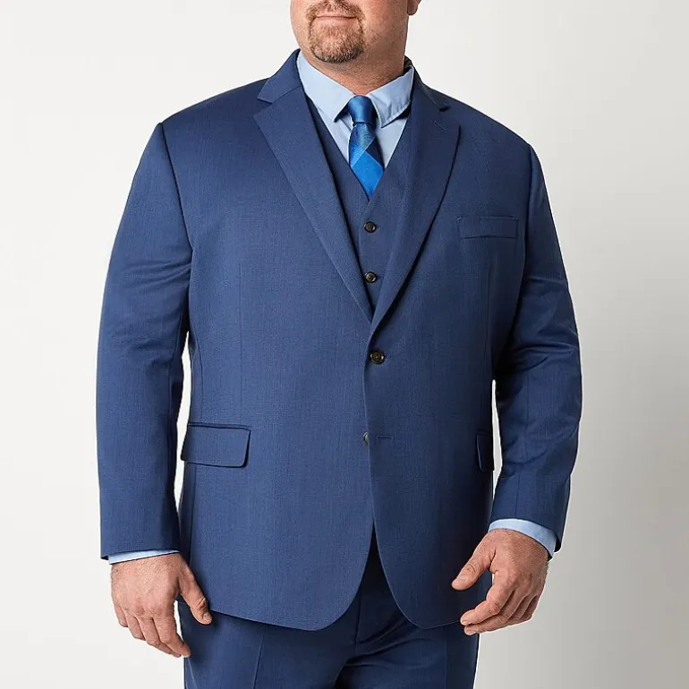 Stafford Signature Coolmax All Season Ecomade Men's Blue Birdseye Big and Tall Stretch Classic Fit Suit Separates