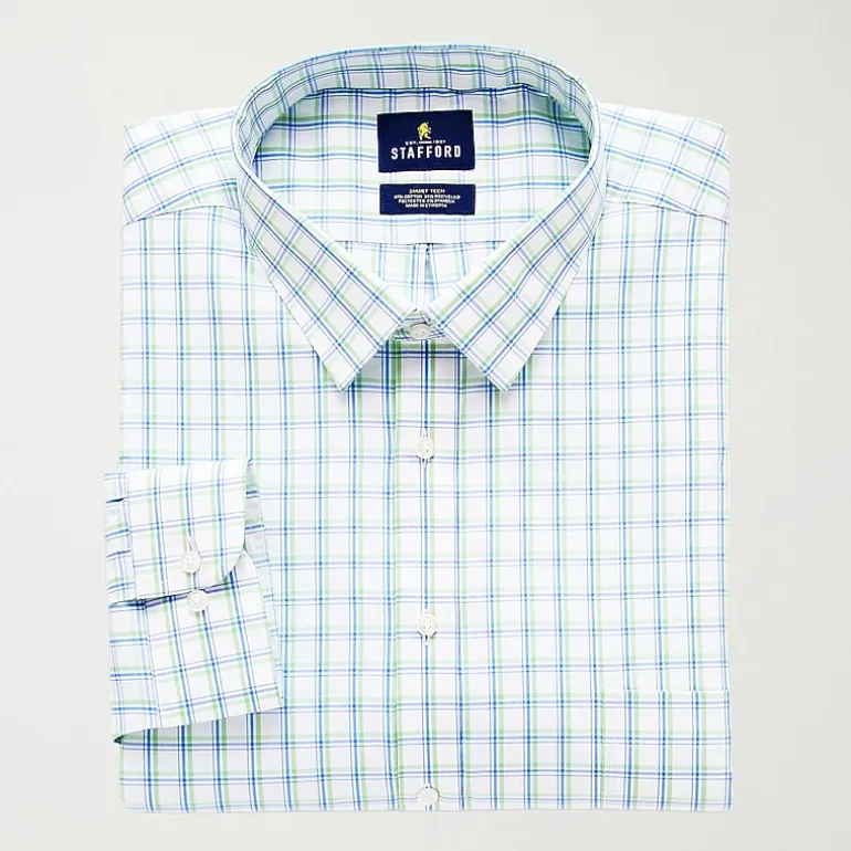 Stafford Smart Tech Big And Tall Mens Regular Fit Stretch Fabric Wrinkle Free Long Sleeve Dress Shirt