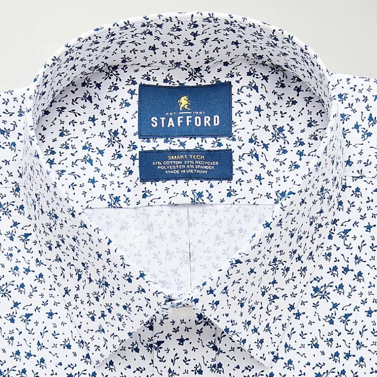 Stafford Smart Tech Big And Tall Mens Regular Fit Stretch Fabric Wrinkle Free Long Sleeve Dress Shirt