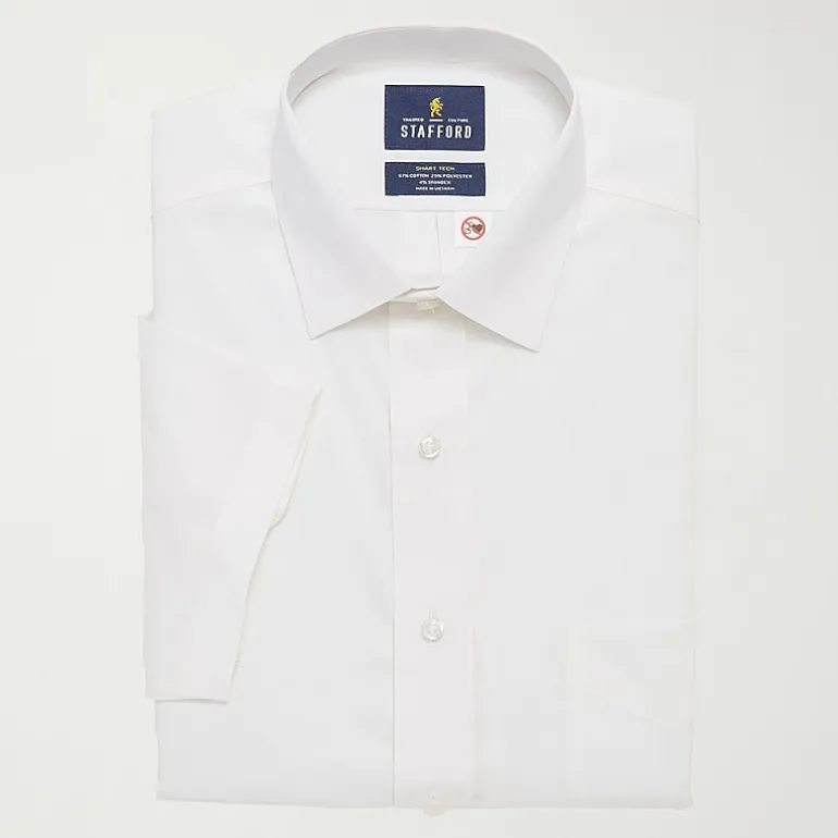 Stafford Smart Tech Magna Ready® Mens Regular Fit Easy-on + Easy-off Sensory Friendly Adaptive Stretch Fabric Wrinkle Free Short Sleeve Dress Shirt