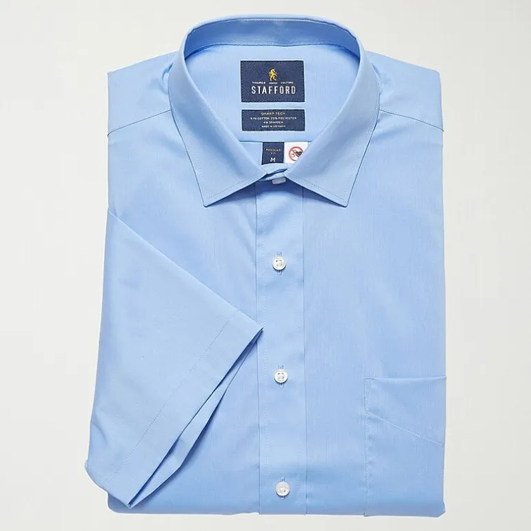 Stafford Smart Tech Magna Ready® Mens Regular Fit Easy-on + Easy-off Sensory Friendly Adaptive Stretch Fabric Wrinkle Free Short Sleeve Dress Shirt