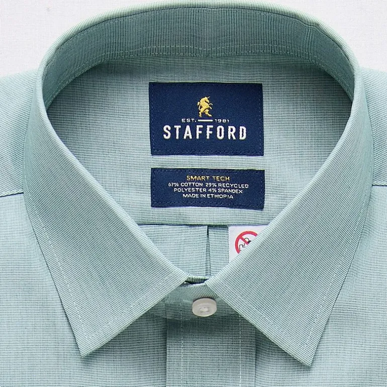 Stafford Smart Tech Magna Ready® Mens Regular Fit Easy-on + Easy-off Sensory Friendly Adaptive Stretch Fabric Wrinkle Free Short Sleeve Dress Shirt