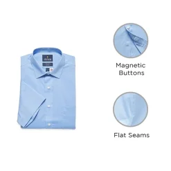 Stafford Smart Tech Magna Ready® Mens Regular Fit Easy-on + Easy-off Sensory Friendly Adaptive Stretch Fabric Wrinkle Free Short Sleeve Dress Shirt