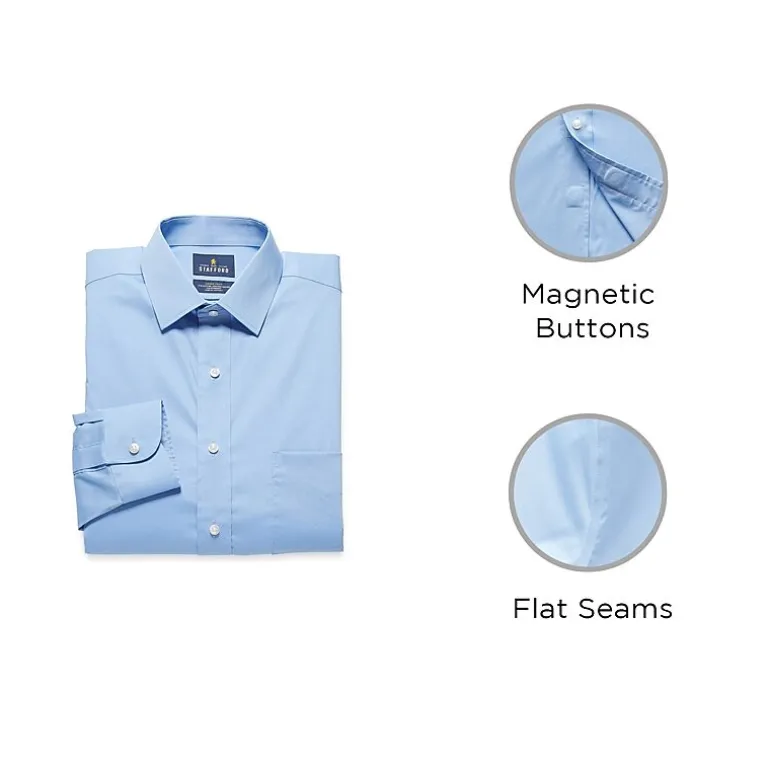 Stafford Smart Tech Magna Ready® Mens Regular Fit Easy-on + Easy-off Sensory Friendly Adaptive Stretch Fabric Wrinkle Free Long Sleeve Dress Shirt