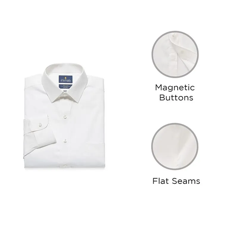 Stafford Smart Tech Magna Ready® Mens Regular Fit Easy-on + Easy-off Sensory Friendly Adaptive Stretch Fabric Wrinkle Free Long Sleeve Dress Shirt