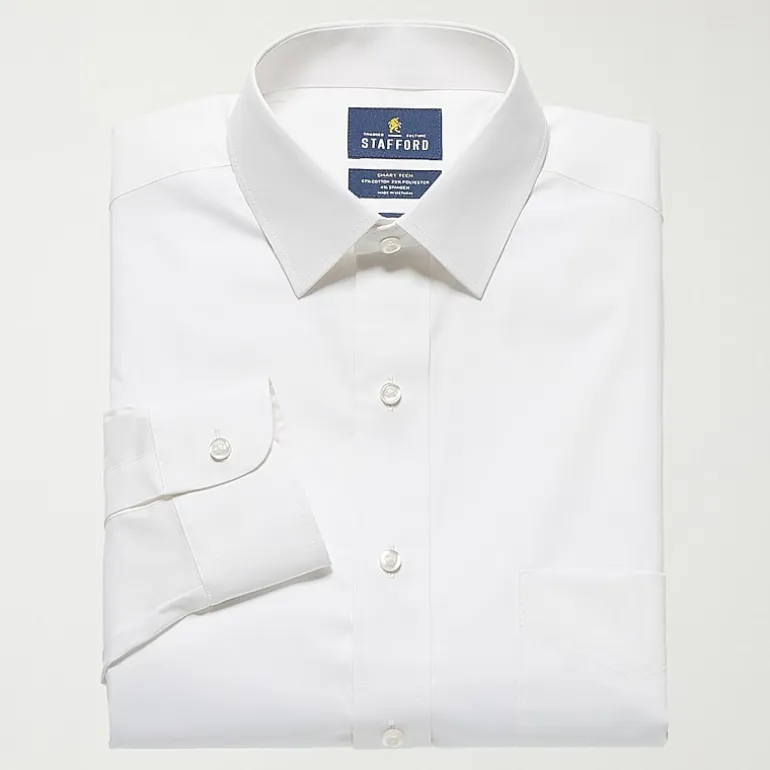 Stafford Smart Tech Magna Ready® Mens Regular Fit Easy-on + Easy-off Sensory Friendly Adaptive Stretch Fabric Wrinkle Free Long Sleeve Dress Shirt