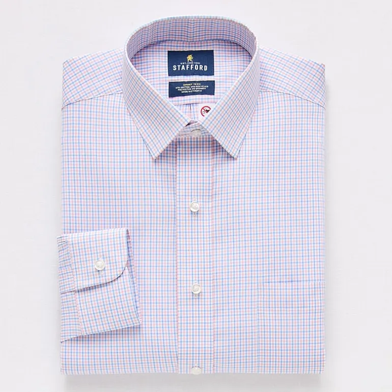 Stafford Smart Tech Magna Ready® Mens Regular Fit Easy-on + Easy-off Sensory Friendly Adaptive Stretch Fabric Wrinkle Free Long Sleeve Dress Shirt