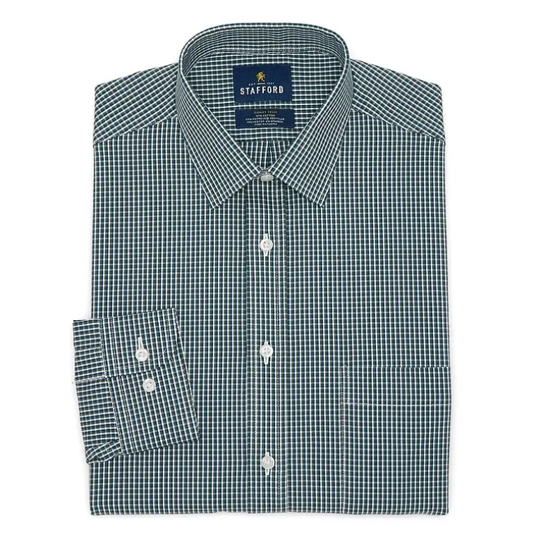 Stafford Smart Tech Mens Classic Fit Stretch Fabric Wrinkle Free Long Sleeve Dress Shirt