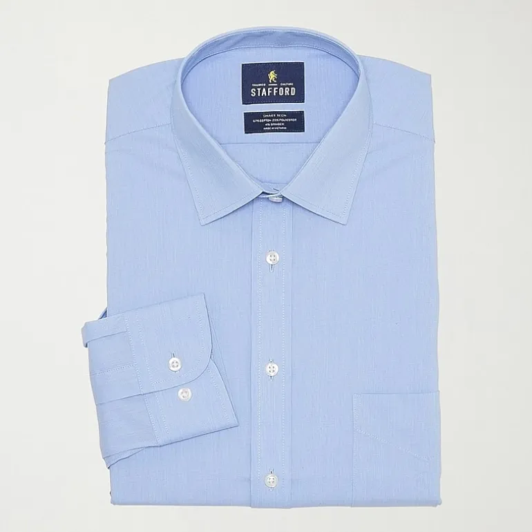 Stafford Smart Tech Mens Regular Fit Stretch Fabric Wrinkle Free Long Sleeve Dress Shirt