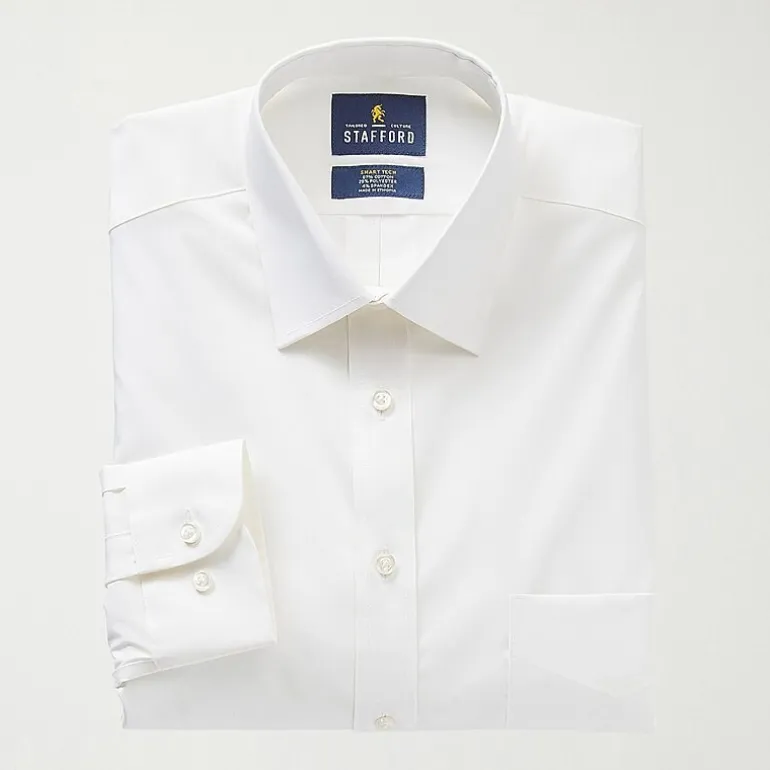 Stafford Smart Tech Mens Regular Fit Stretch Fabric Wrinkle Free Long Sleeve Dress Shirt