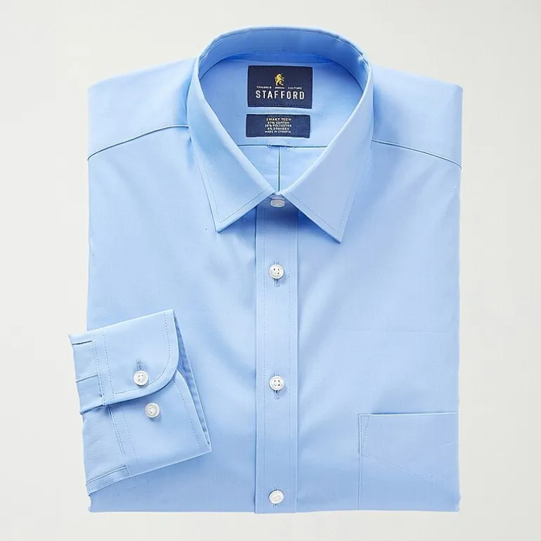 Stafford Smart Tech Mens Regular Fit Stretch Fabric Wrinkle Free Long Sleeve Dress Shirt