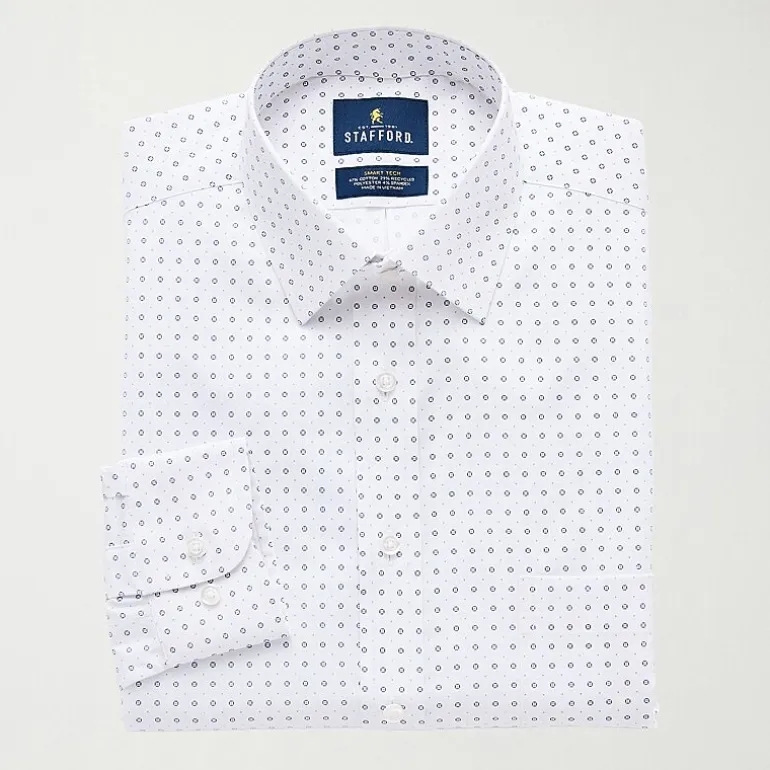 Stafford Smart Tech Mens Regular Fit Stretch Fabric Wrinkle Free Long Sleeve Dress Shirt