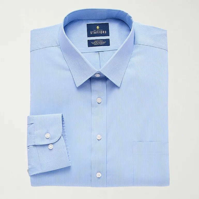 Stafford Smart Tech Mens Regular Fit Stretch Fabric Wrinkle Free Long Sleeve Dress Shirt