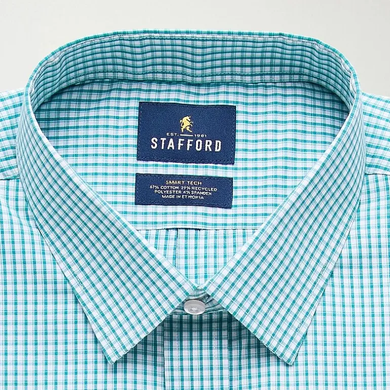 Stafford Smart Tech Mens Regular Fit Stretch Fabric Wrinkle Free Long Sleeve Dress Shirt