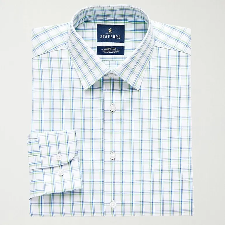 Stafford Smart Tech Mens Regular Fit Stretch Fabric Wrinkle Free Long Sleeve Dress Shirt