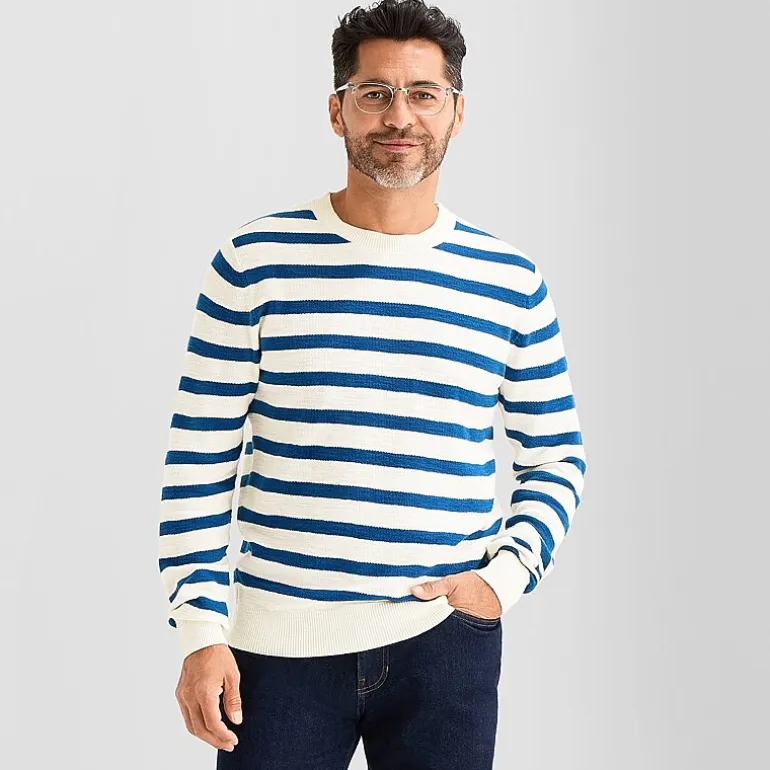 Stafford Stripe Mens Crew Neck Long Sleeve Pullover Sweater