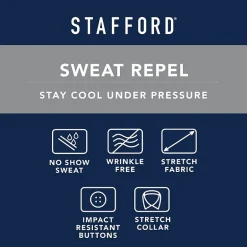 Stafford Sweat Repel Advanced Performance Mens Regular Fit Stretch Fabric Wrinkle Free Long Sleeve Dress Shirt