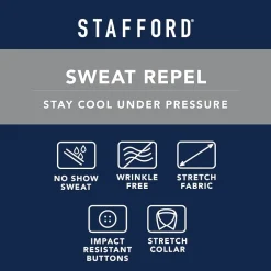 Stafford Sweat Repel Advanced Performance Mens Regular Fit Stretch Fabric Wrinkle Free Long Sleeve Dress Shirt