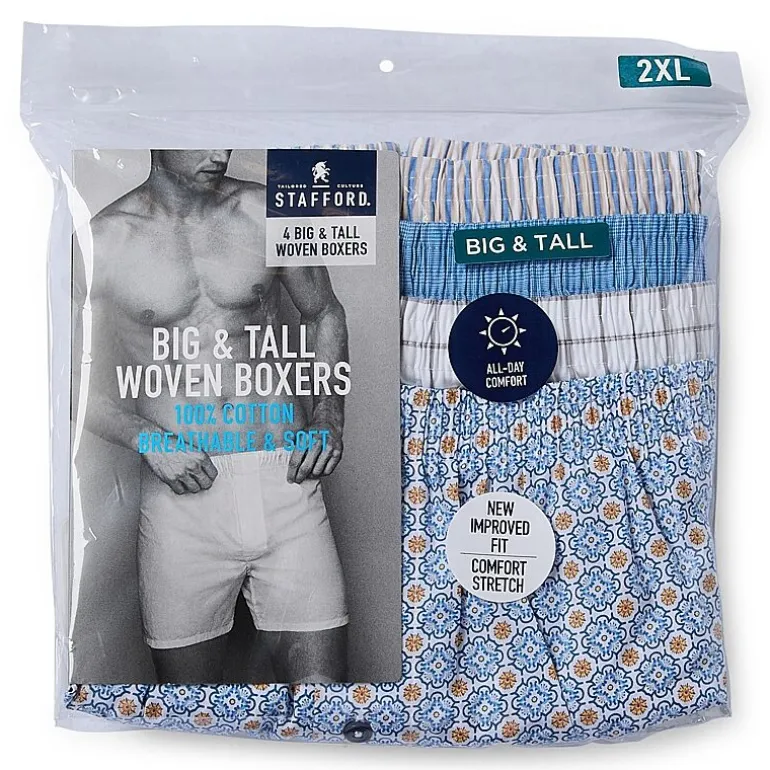 Stafford Woven Mens Big and Tall 4 Pack Boxers 302600