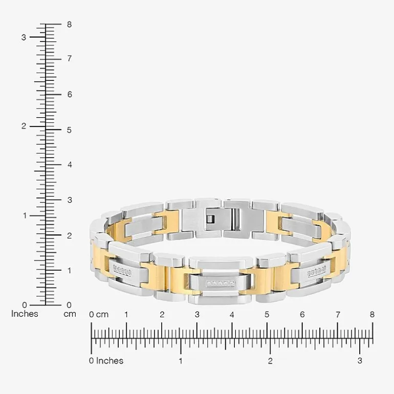 Stainless Steel 1/7 CT. T.W. Natural White Diamond 8 1/2 Inch Solid Link Chain Bracelet
