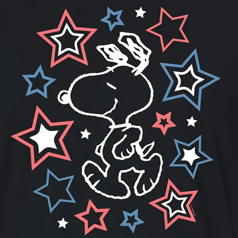 Stars Cropped Womens Juniors Crew Neck Short Sleeve Regular Fit Peanuts Snoopy Graphic T-Shirt
