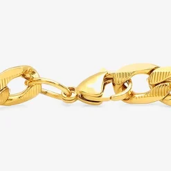 Steeltime Mens 18K Gold Over Stainless Steel 8 1/2 Inch Figaro Hypoallergenic Chain Bracelet