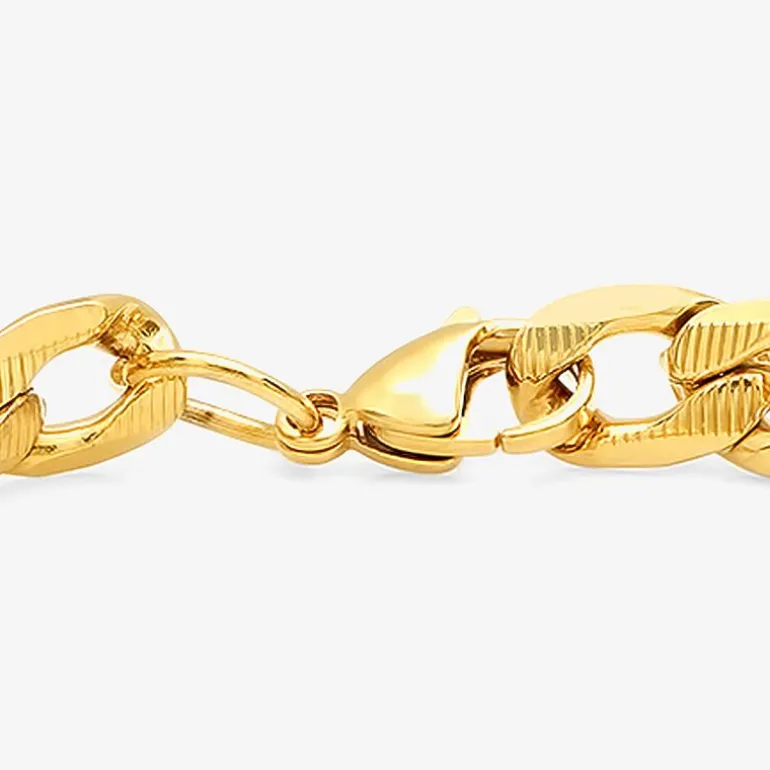 Steeltime Mens 18K Gold Over Stainless Steel 8 1/2 Inch Figaro Hypoallergenic Chain Bracelet