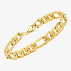 Steeltime Mens 18K Gold Over Stainless Steel 8 1/2 Inch Figaro Hypoallergenic Chain Bracelet