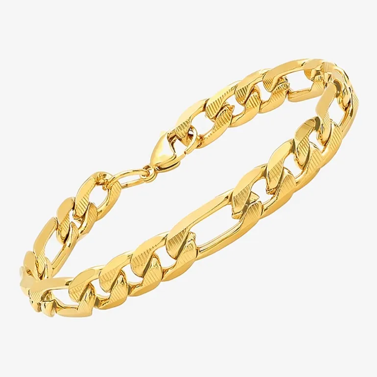 Steeltime Mens 18K Gold Over Stainless Steel 8 1/2 Inch Figaro Hypoallergenic Chain Bracelet