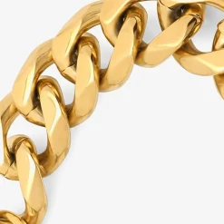 Steeltime Mens 18K Gold Over Stainless Steel Solid Curb Id Bracelet