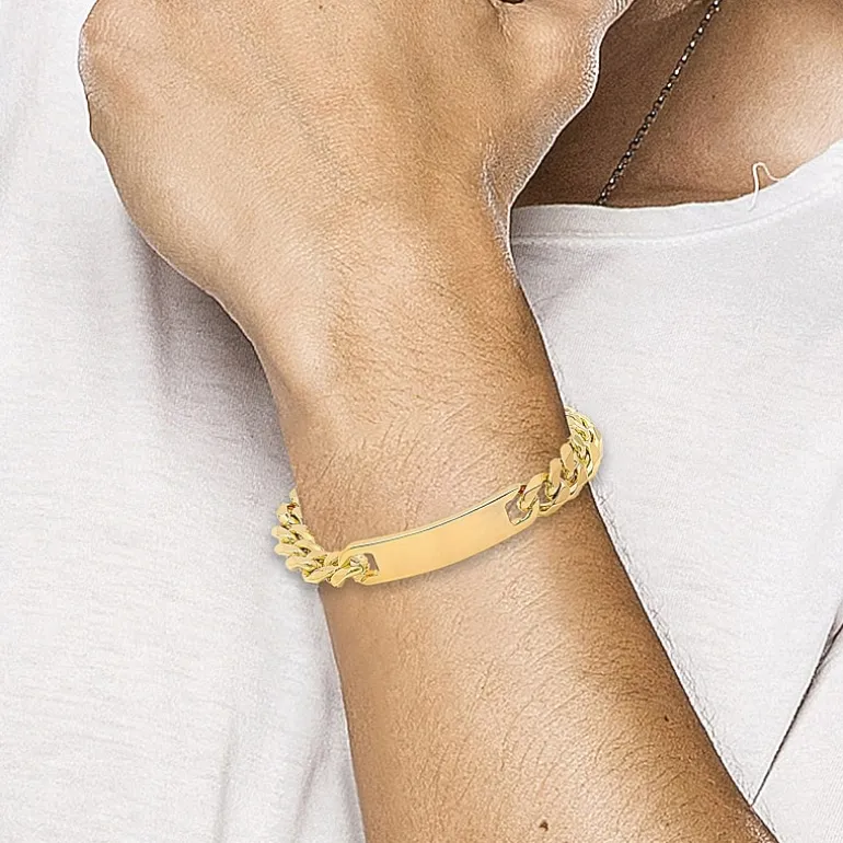 Steeltime Mens 18K Gold Over Stainless Steel Solid Curb Id Bracelet