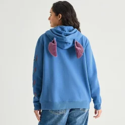 Stitch Cosplay Full Zip Womens Juniors Long Sleeve Embroidered Zipper Hoodie