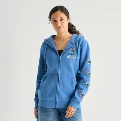 Stitch Cosplay Full Zip Womens Juniors Long Sleeve Embroidered Zipper Hoodie