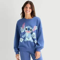 Stitch Crew Fleece Womens Juniors Crew Neck Long Sleeve Sweatshirt
