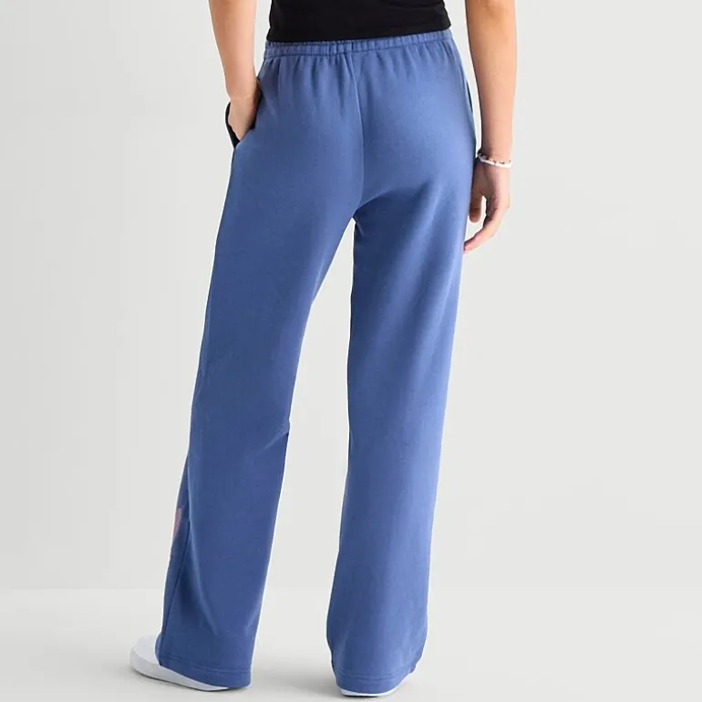Stitch Sweatpant Womens Juniors Wide Leg Mid Rise Fleece Sweatpant