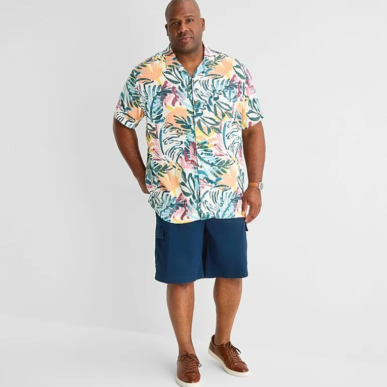 St. John's Bay Button-Down Mens Short Sleeve Big and Tall Camp Shirt