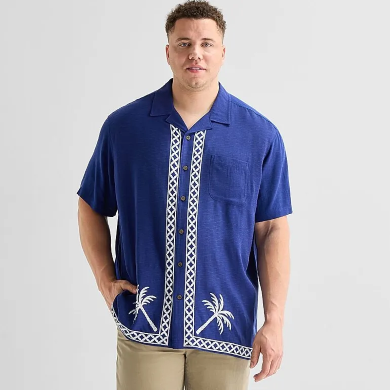 St. John's Bay Button-Down Mens Short Sleeve Big and Tall Camp Shirt