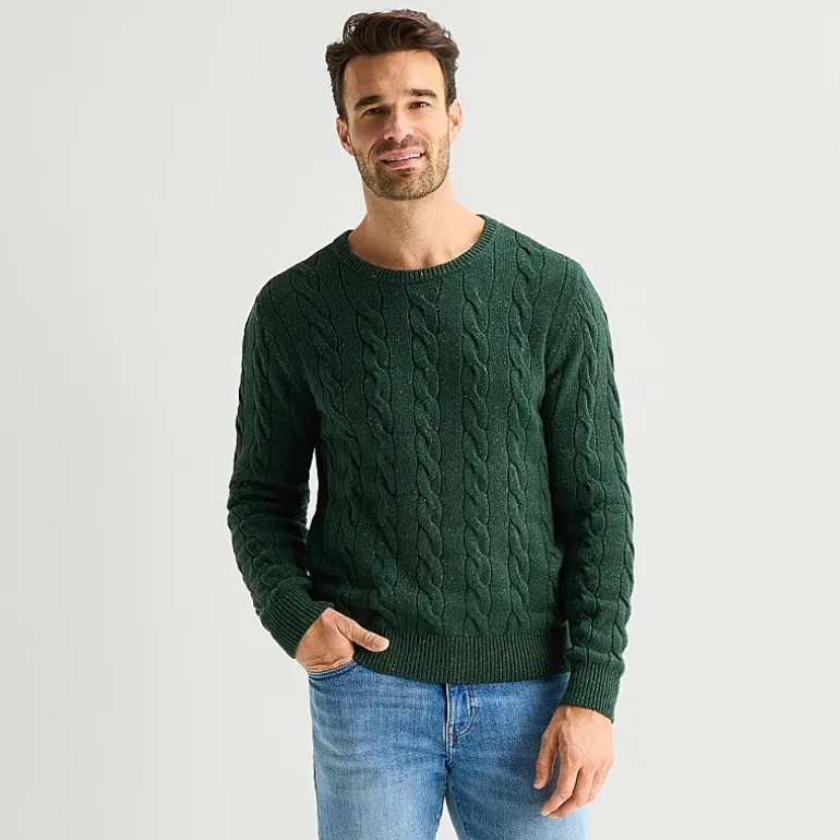 St. John's Bay Cable Mens Crew Neck Long Sleeve Pullover Sweater