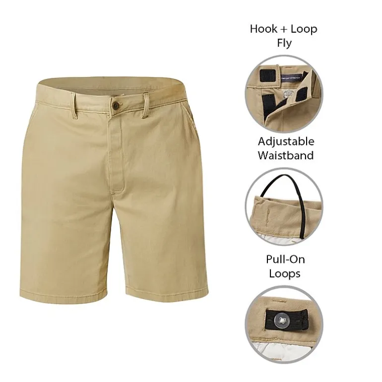 St. John's Bay Dexterity Mens 10" Adaptive Stretch Fabric Adjustable Features Easy-on + Easy-off Chino Short