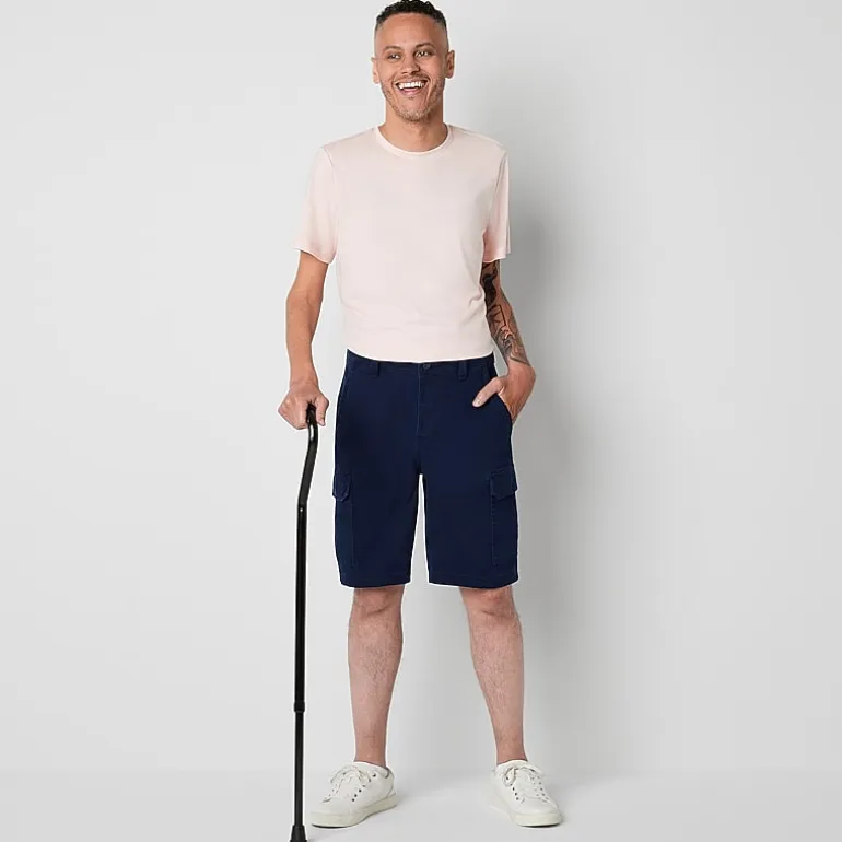 St. John's Bay Dexterity Mens 10" Adaptive Stretch Fabric Adjustable Features Easy-on + Easy-off Cargo Short
