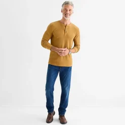 St. John's Bay Dexterity Mens Easy-on + Easy-off Sensory Friendly Henley Neck Long Sleeve Adaptive Classic Fit Thermal Top